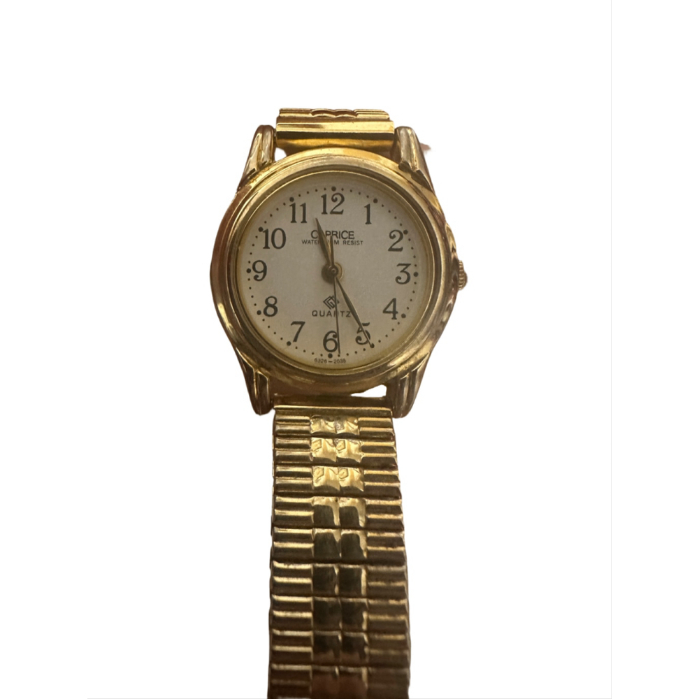 Vintage Caprice Gold Tone Quartz Watch Stretch Band Grandmacore Needs Battery